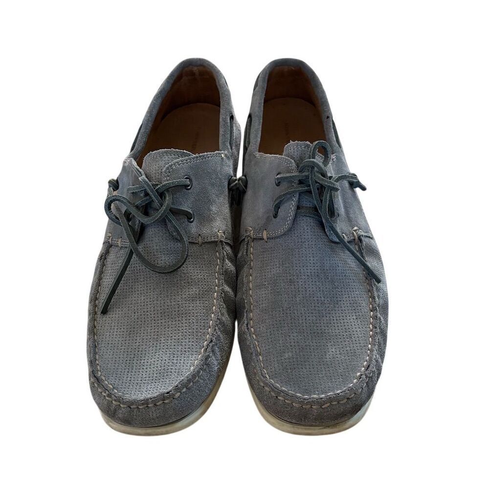John Varvatos Men's Gray Blue Leather Boat Shoes Slip-On Casual Summer Footwear